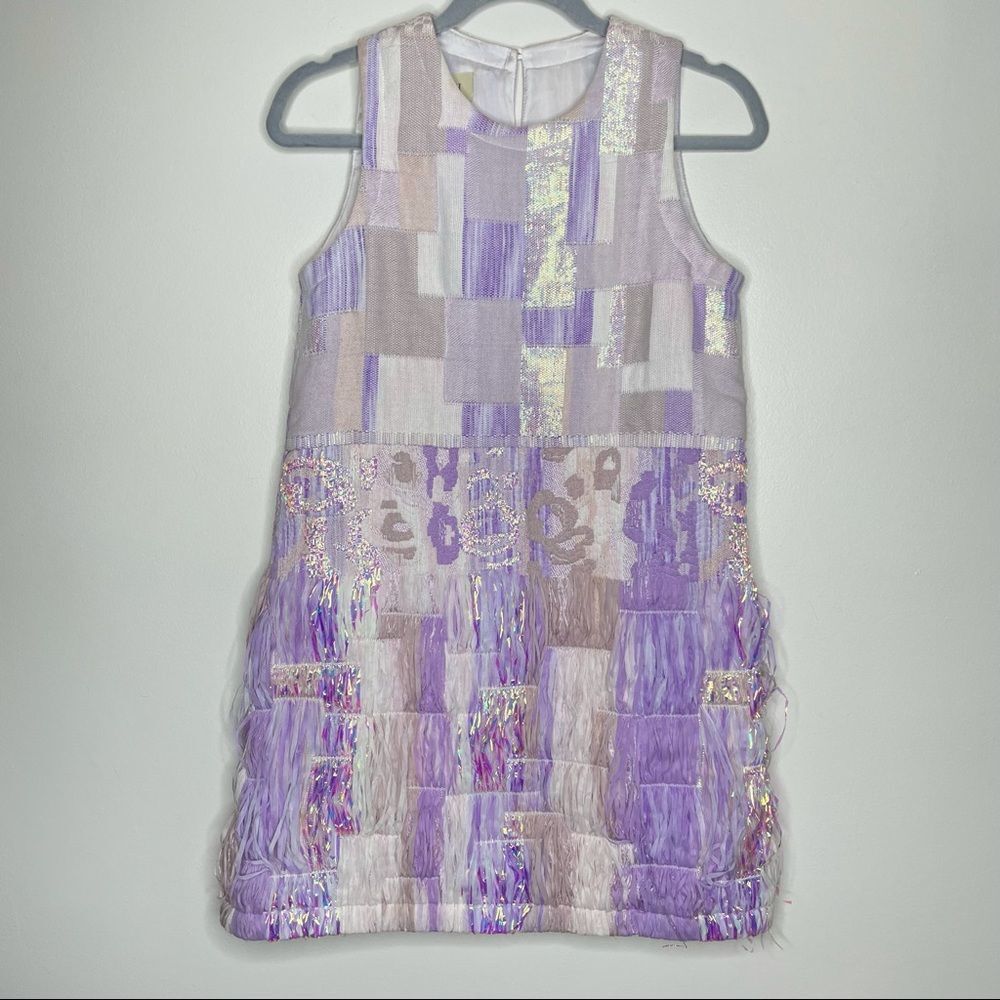 Koch Anthropologie Brigitte Quilted Shift‎ Patchwork Purple White Party Dress